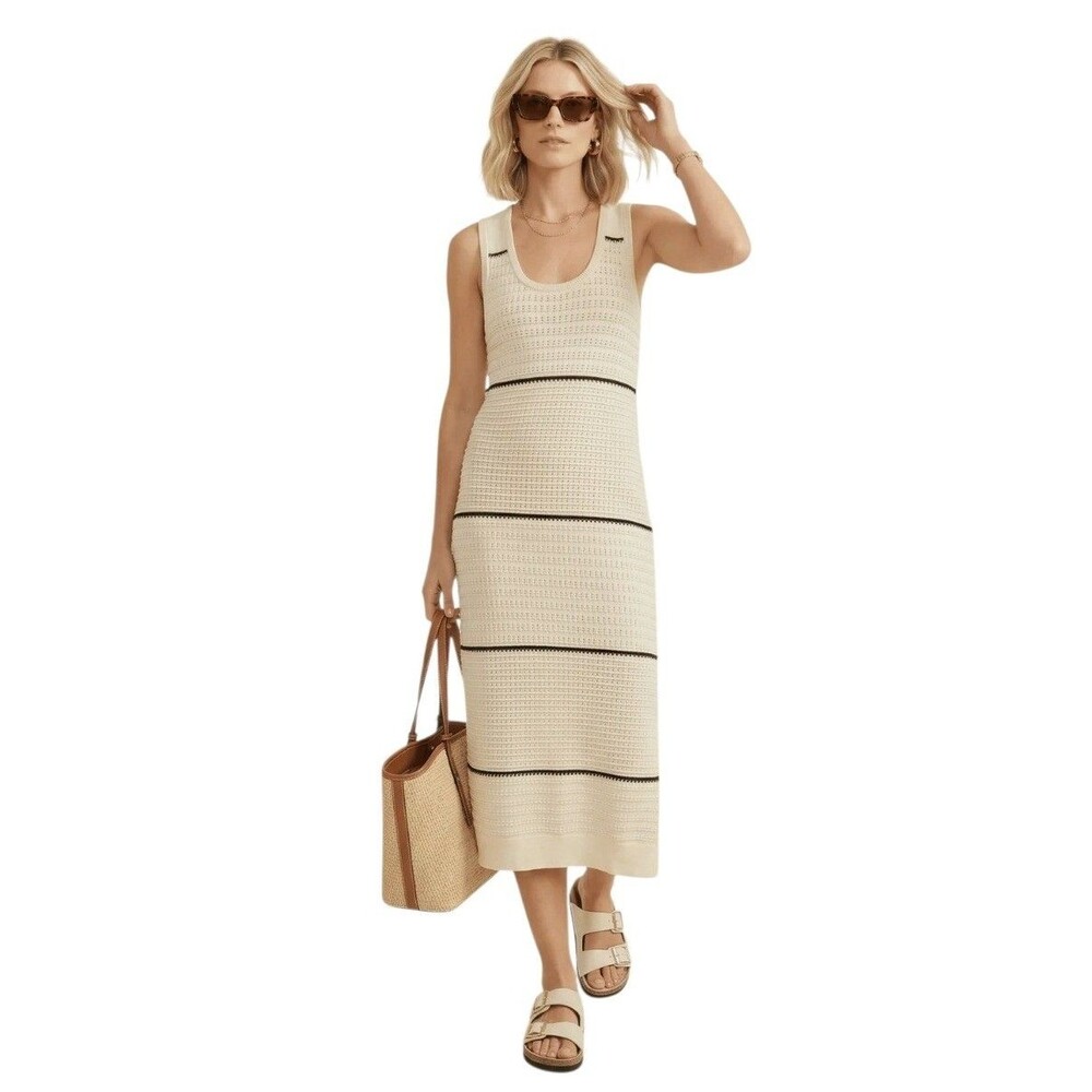 Varley Scott Scoop-Neck Sleeveless Midi Knit Dress Size Small